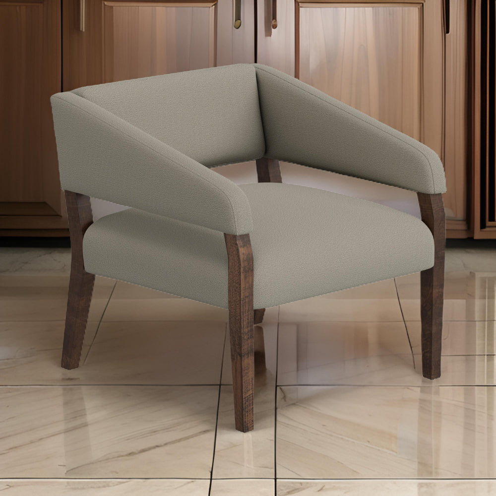 Merry Accent Chair, Almond Gray Polyester, Foam, Brown Solid Pine Wood