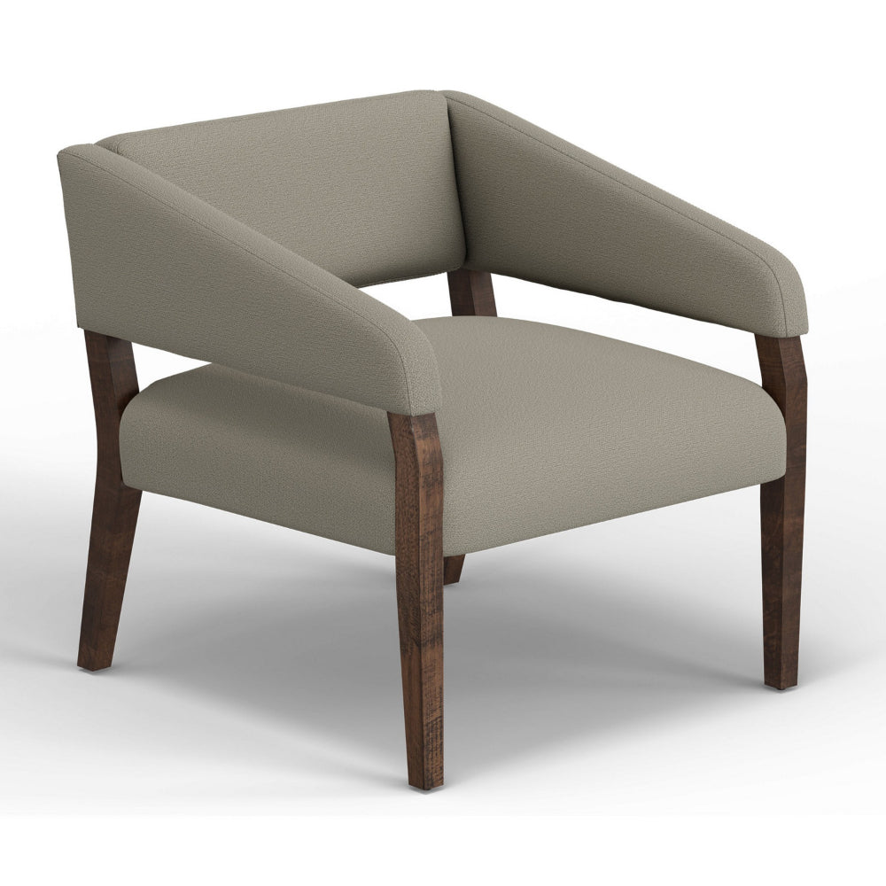 Merry Accent Chair, Almond Gray Polyester, Foam, Brown Solid Pine Wood