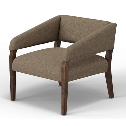 Merry Accent Chair, Light Brown Polyester, Foam, Brown Solid Pine Wood