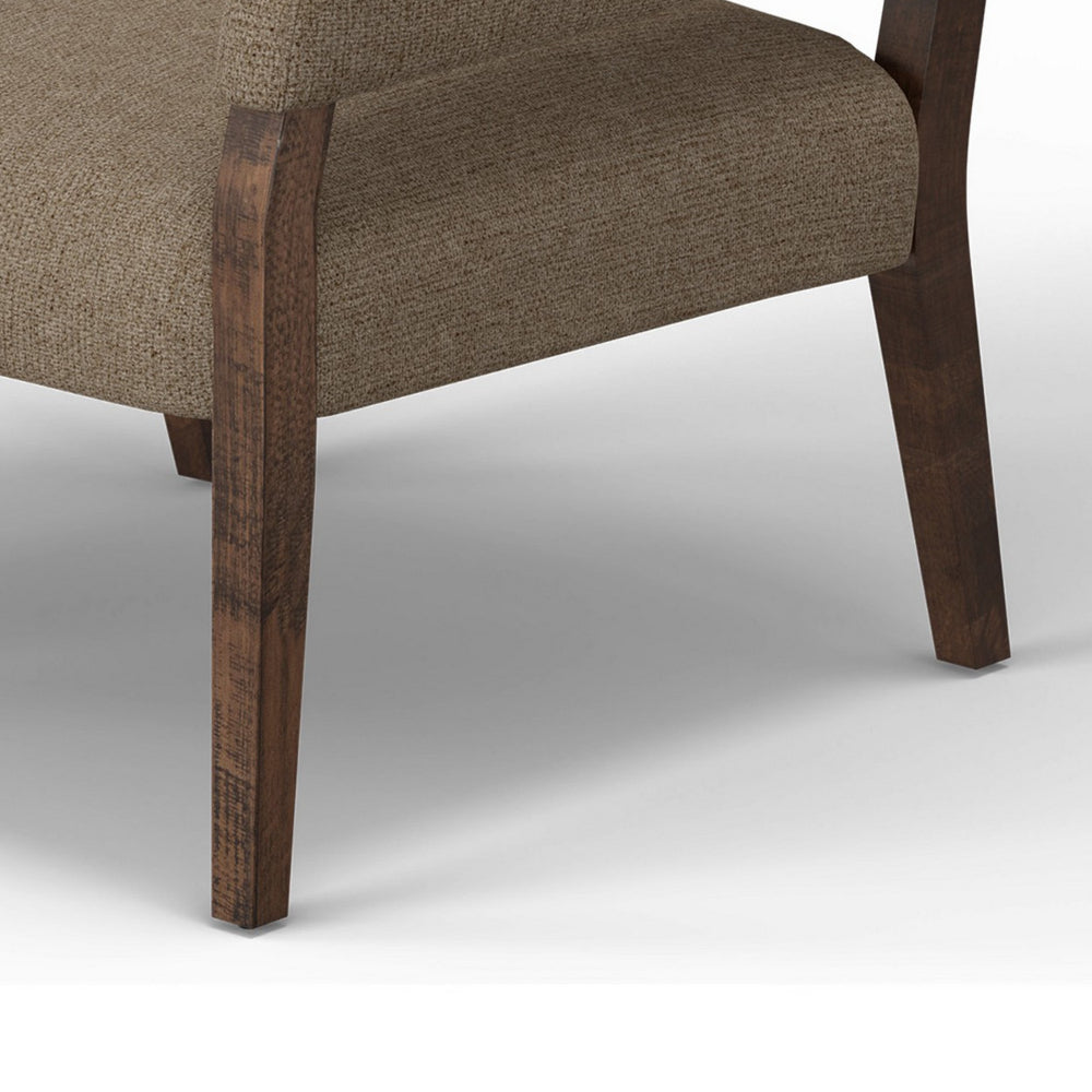 Merry Accent Chair, Light Brown Polyester, Foam, Brown Solid Pine Wood