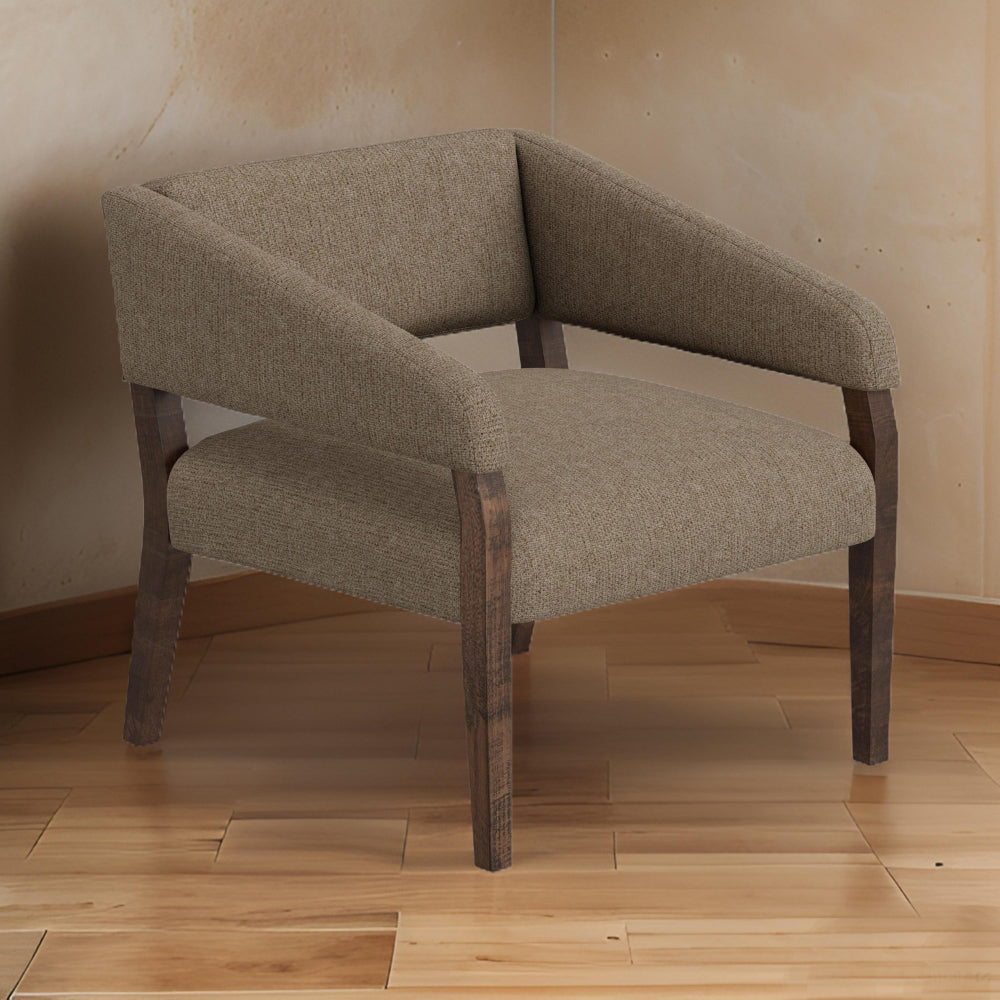Merry Accent Chair, Light Brown Polyester, Foam, Brown Solid Pine Wood