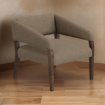Merry Accent Chair, Light Brown Polyester, Foam, Brown Solid Pine Wood