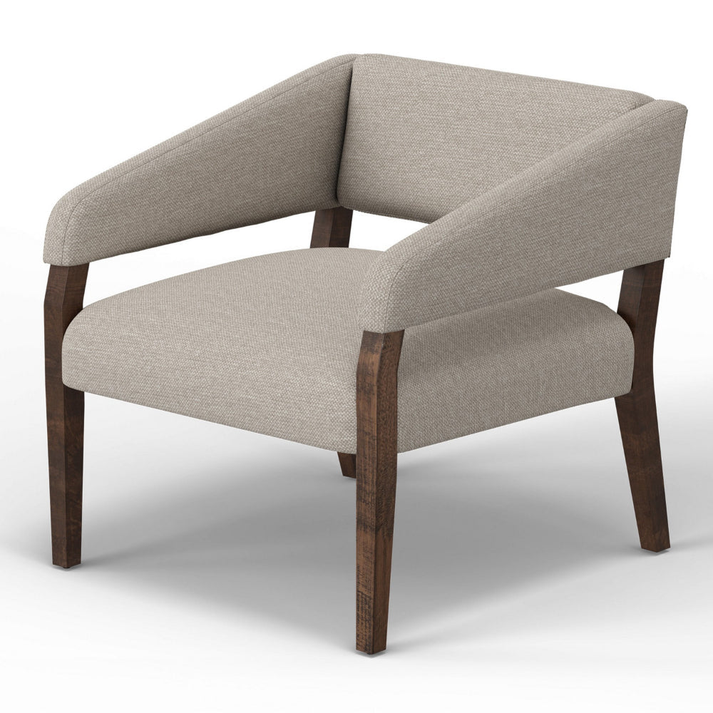 Merry Accent Chair, Beige Polyester, Plush Foam, Brown Solid Pine Wood Legs