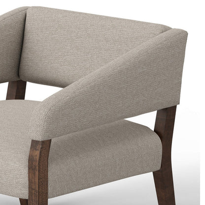 Merry Accent Chair, Beige Polyester, Plush Foam, Brown Solid Pine Wood Legs