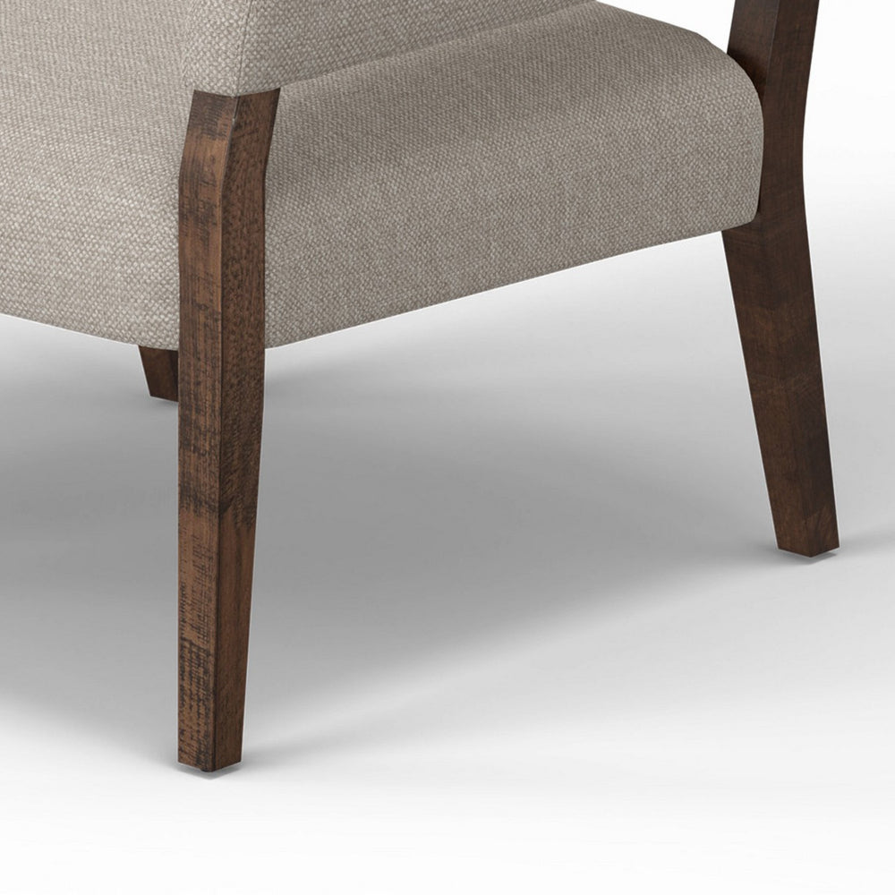 Merry Accent Chair, Beige Polyester, Plush Foam, Brown Solid Pine Wood Legs