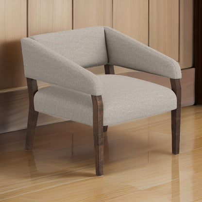 Merry Accent Chair, Beige Polyester, Plush Foam, Brown Solid Pine Wood Legs