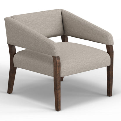 Merry Accent Chair, Beige Polyester, Plush Foam, Brown Solid Pine Wood Legs