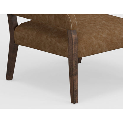 Merry Accent Chair, Cognac Brown Faux Leather, Foam, Brown Solid Pine Wood