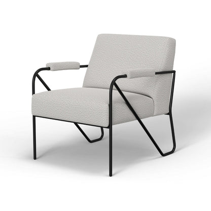 Levy Accent Chair, Ivory Polyester, Soft Plush Foam, Black Metal Legs, Arms