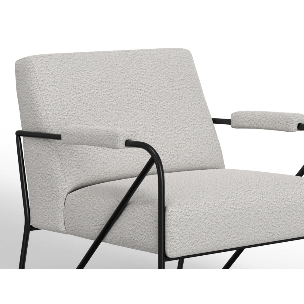 Levy Accent Chair, Ivory Polyester, Soft Plush Foam, Black Metal Legs, Arms