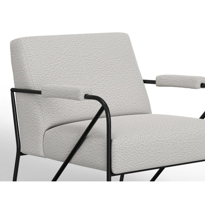 Levy Accent Chair, Ivory Polyester, Soft Plush Foam, Black Metal Legs, Arms