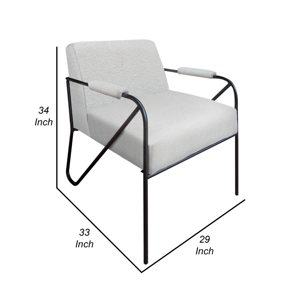 Levy Accent Chair, Ivory Polyester, Soft Plush Foam, Black Metal Legs, Arms