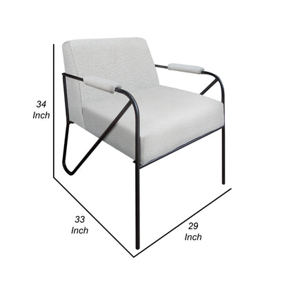 Levy Accent Chair, Ivory Polyester, Soft Plush Foam, Black Metal Legs, Arms
