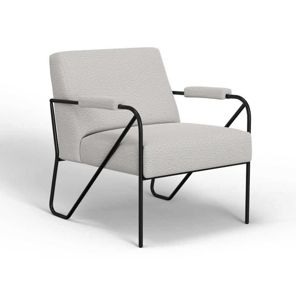 Levy Accent Chair, Ivory Polyester, Soft Plush Foam, Black Metal Legs, Arms