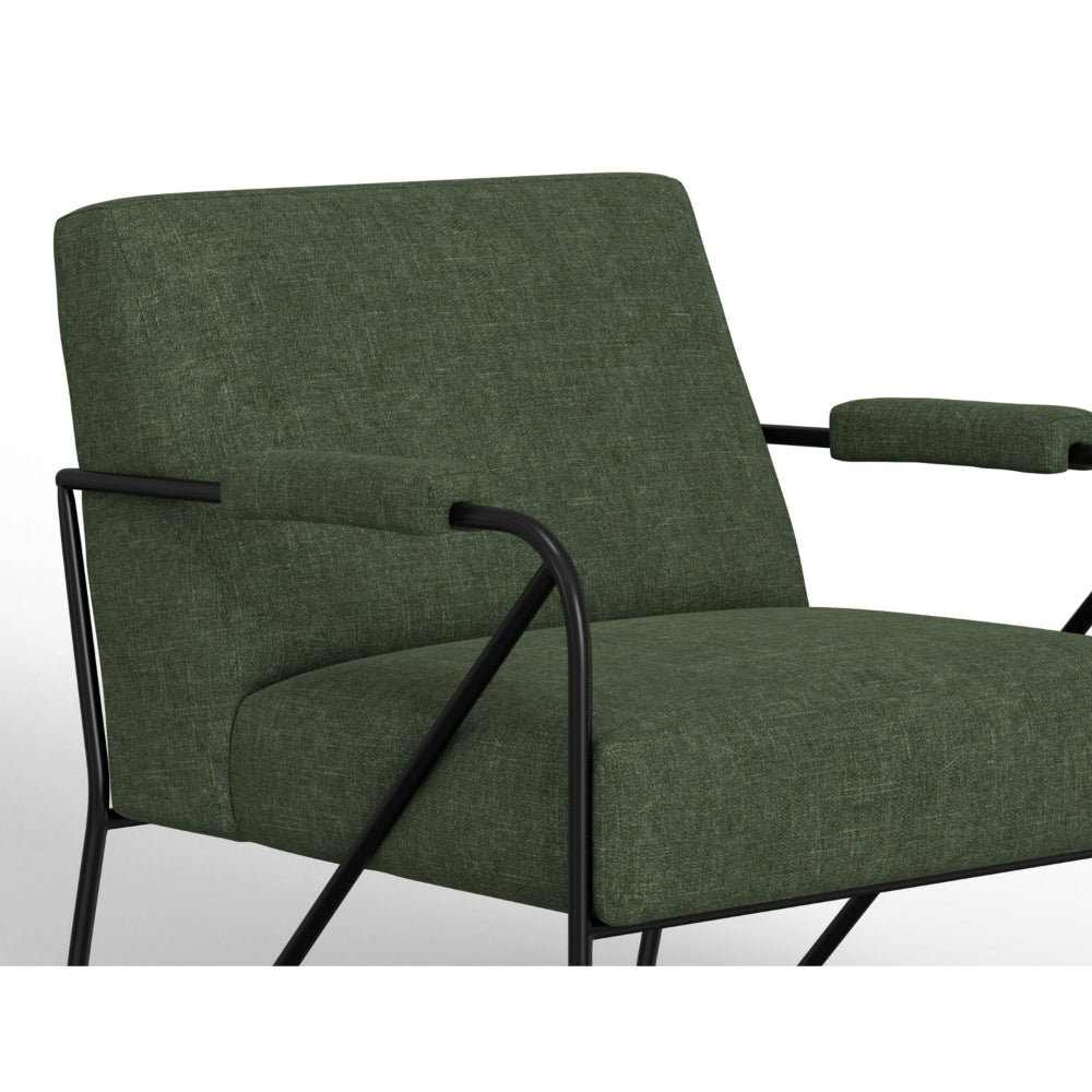 Levy Accent Chair, Olive Green Polyester, Soft Plush Foam, Black Metal