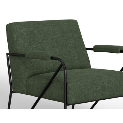 Levy Accent Chair, Olive Green Polyester, Soft Plush Foam, Black Metal