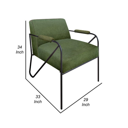 Levy Accent Chair, Olive Green Polyester, Soft Plush Foam, Black Metal