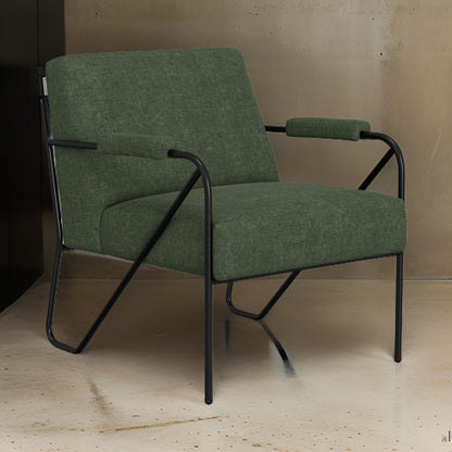 Levy Accent Chair, Olive Green Polyester, Soft Plush Foam, Black Metal