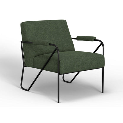 Levy Accent Chair, Olive Green Polyester, Soft Plush Foam, Black Metal
