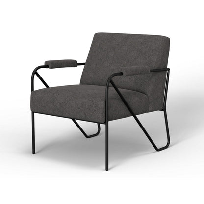 Levy Accent Chair, Iron Gray Polyester, Soft Plush Foam, Black Metal Legs