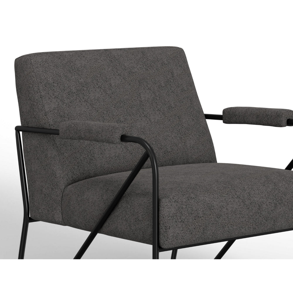 Levy Accent Chair, Iron Gray Polyester, Soft Plush Foam, Black Metal Legs