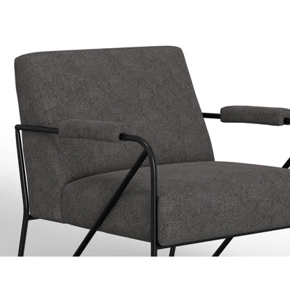 Levy Accent Chair, Iron Gray Polyester, Soft Plush Foam, Black Metal Legs
