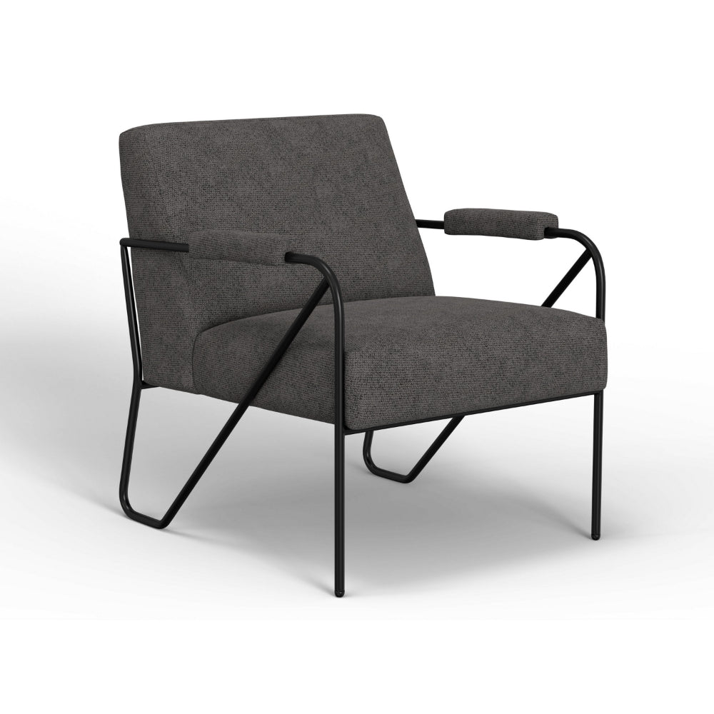 Levy Accent Chair, Iron Gray Polyester, Soft Plush Foam, Black Metal Legs