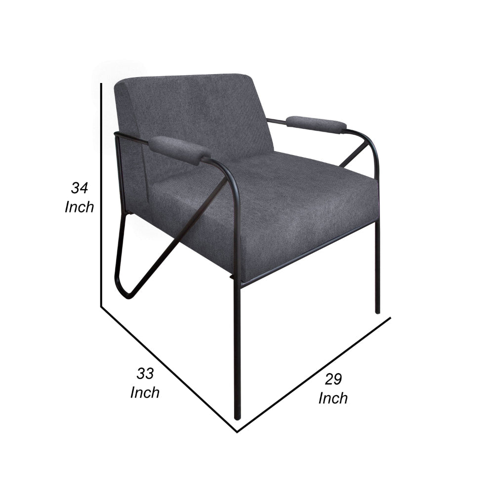 Levy Accent Chair, Iron Gray Polyester, Soft Plush Foam, Black Metal Legs