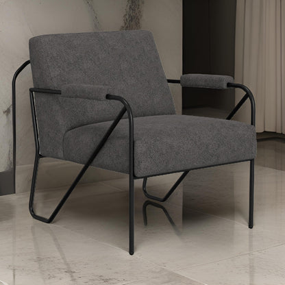 Levy Accent Chair, Iron Gray Polyester, Soft Plush Foam, Black Metal Legs