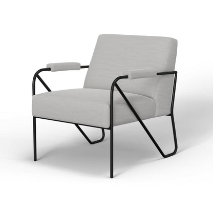 Levy Accent Chair, White Polyester, Soft Plush Foam, Black Metal Legs, Arms
