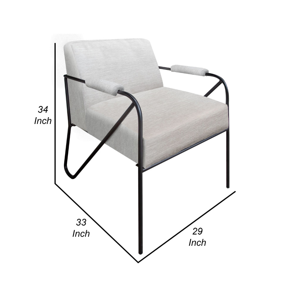 Levy Accent Chair, White Polyester, Soft Plush Foam, Black Metal Legs, Arms
