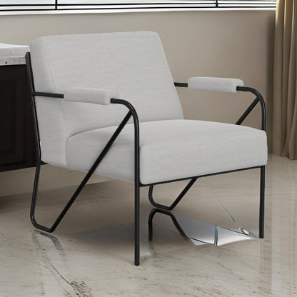 Levy Accent Chair, White Polyester, Soft Plush Foam, Black Metal Legs, Arms