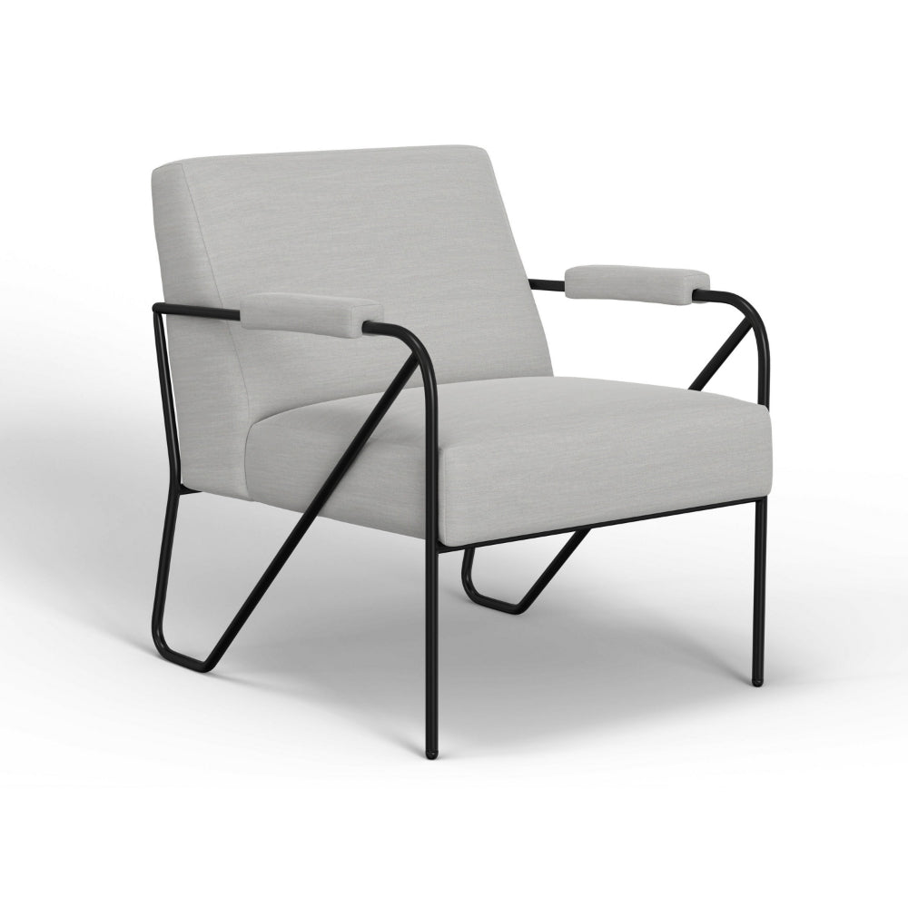 Levy Accent Chair, White Polyester, Soft Plush Foam, Black Metal Legs, Arms