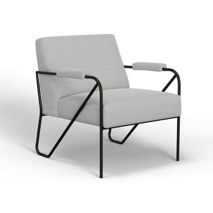 Levy Accent Chair, White Polyester, Soft Plush Foam, Black Metal Legs, Arms