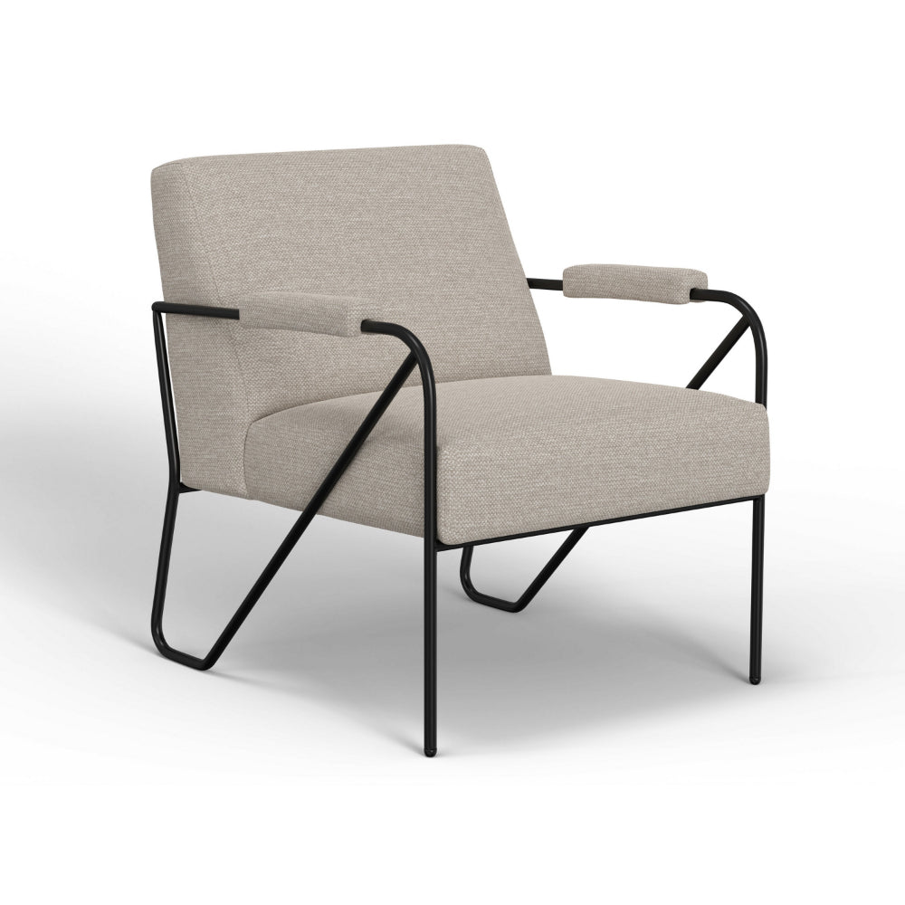 Levy Accent Chair, Beige Polyester, Soft Plush Foam, Black Metal Legs, Arms