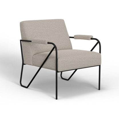 Levy Accent Chair, Beige Polyester, Soft Plush Foam, Black Metal Legs, Arms