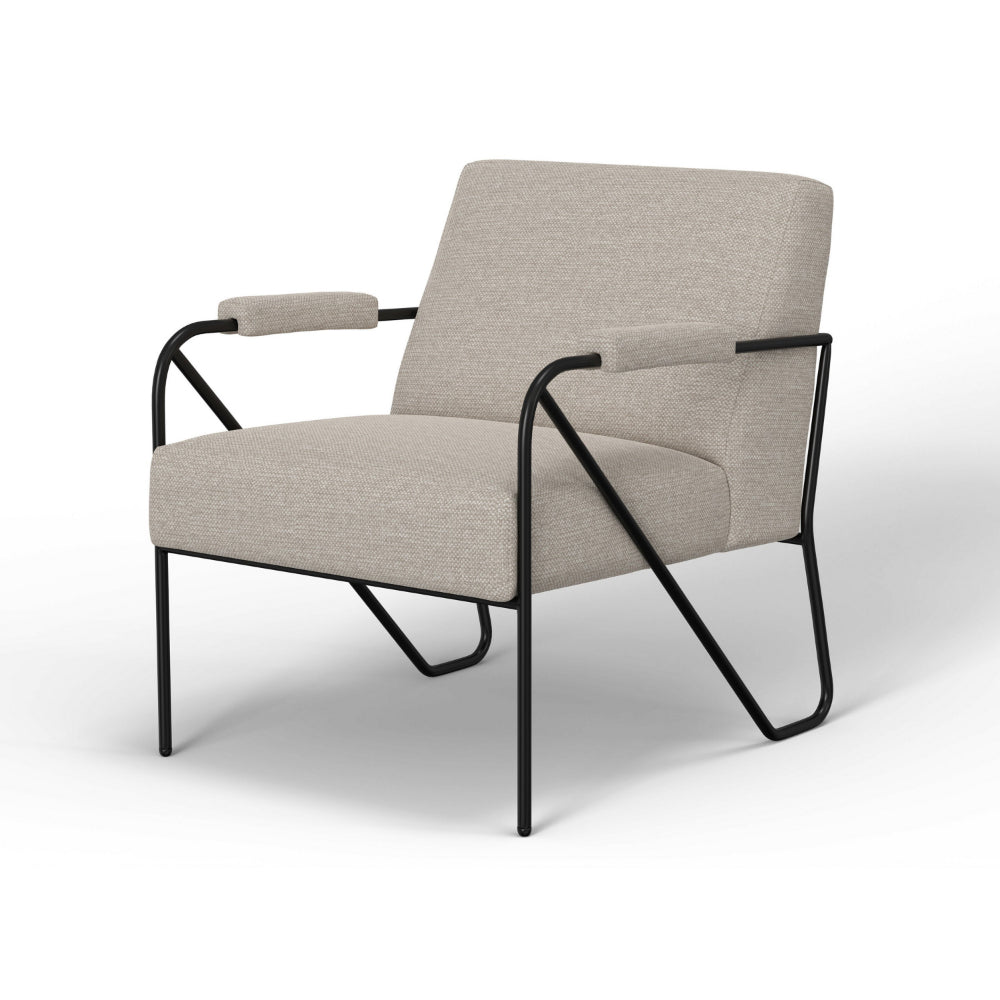 Levy Accent Chair, Beige Polyester, Soft Plush Foam, Black Metal Legs, Arms