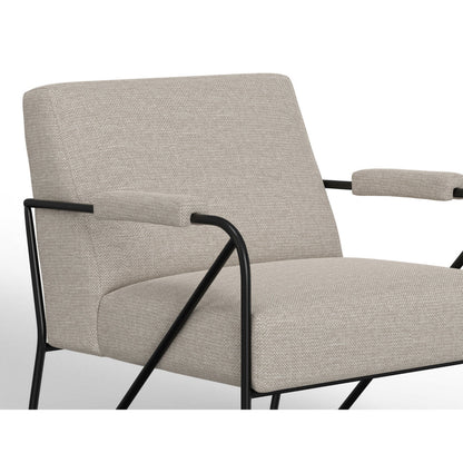 Levy Accent Chair, Beige Polyester, Soft Plush Foam, Black Metal Legs, Arms