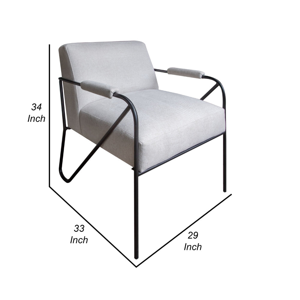 Levy Accent Chair, Beige Polyester, Soft Plush Foam, Black Metal Legs, Arms