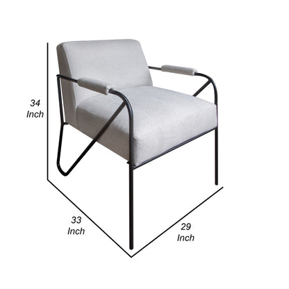 Levy Accent Chair, Beige Polyester, Soft Plush Foam, Black Metal Legs, Arms