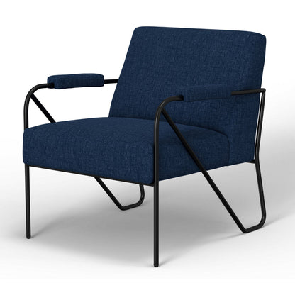 Levy Accent Chair, Navy Blue Polyester, Soft Plush Foam, Black Metal Frame
