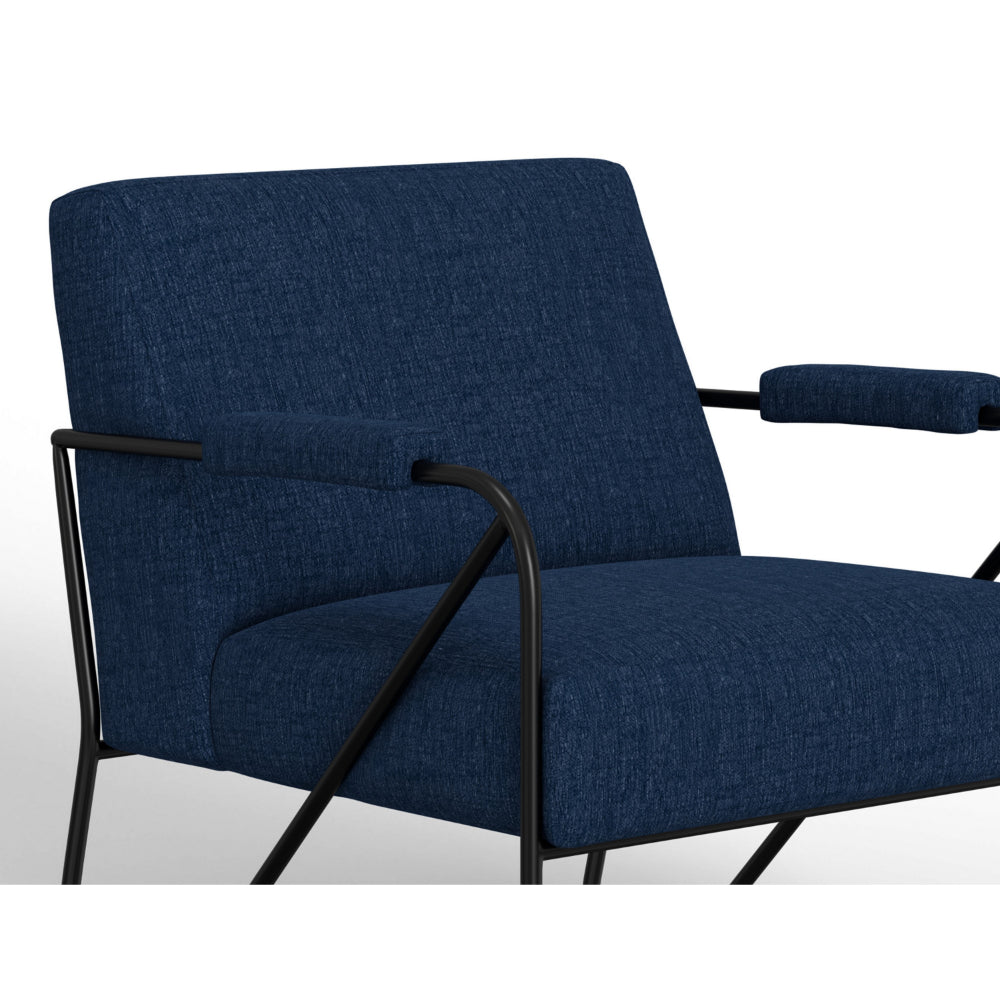 Levy Accent Chair, Navy Blue Polyester, Soft Plush Foam, Black Metal Frame