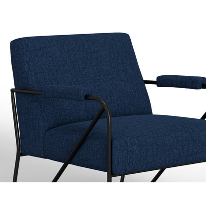 Levy Accent Chair, Navy Blue Polyester, Soft Plush Foam, Black Metal Frame