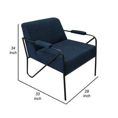 Levy Accent Chair, Navy Blue Polyester, Soft Plush Foam, Black Metal Frame