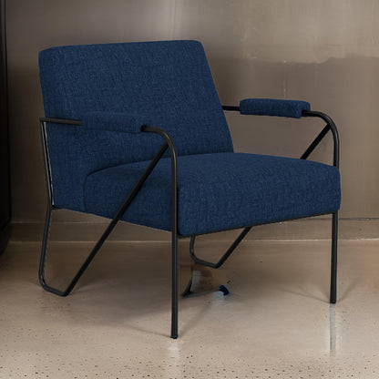 Levy Accent Chair, Navy Blue Polyester, Soft Plush Foam, Black Metal Frame