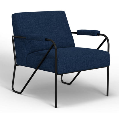Levy Accent Chair, Navy Blue Polyester, Soft Plush Foam, Black Metal Frame