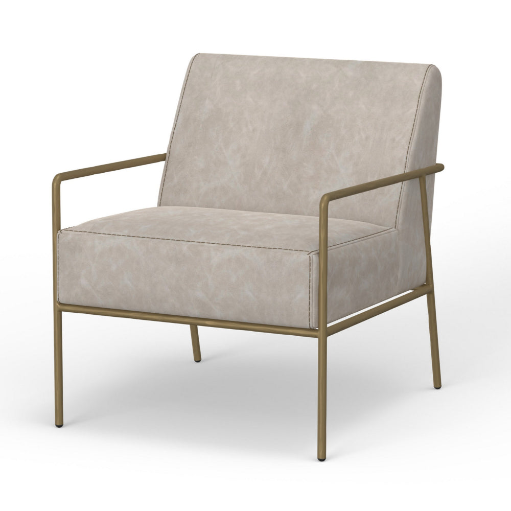 Zili Accent Chair, Gray Faux Leather, Plush Foam, Sleek Gold Metal Finish
