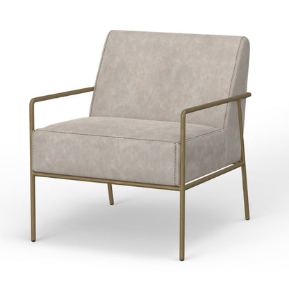 Zili Accent Chair, Gray Faux Leather, Plush Foam, Sleek Gold Metal Finish