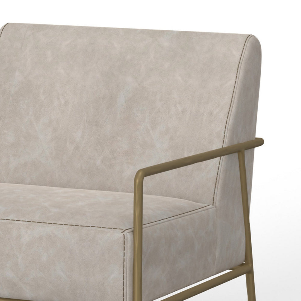 Zili Accent Chair, Gray Faux Leather, Plush Foam, Sleek Gold Metal Finish