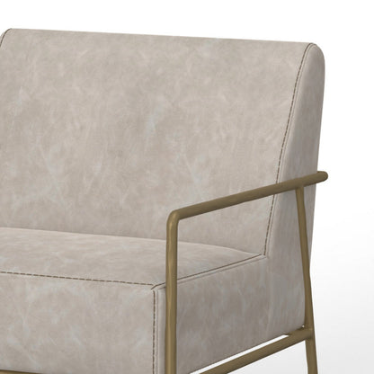 Zili Accent Chair, Gray Faux Leather, Plush Foam, Sleek Gold Metal Finish